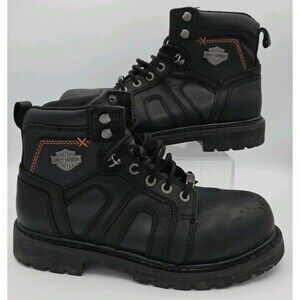 HARLEY-DAVIDSON FOOTWEAR Mens Black Leather Motorcycle Boots Sz 9.5 M  Steel Toe